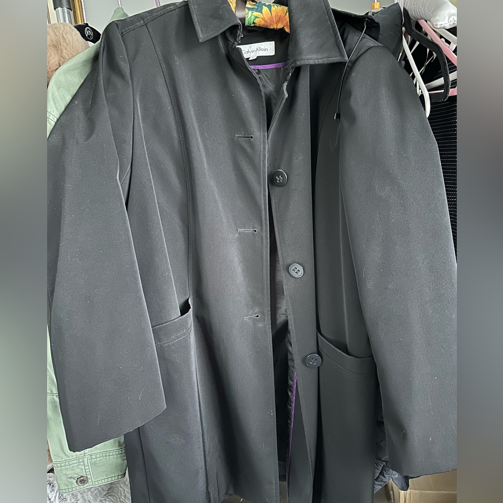 Calvin Klein three button a line hooded raincoat, size XL